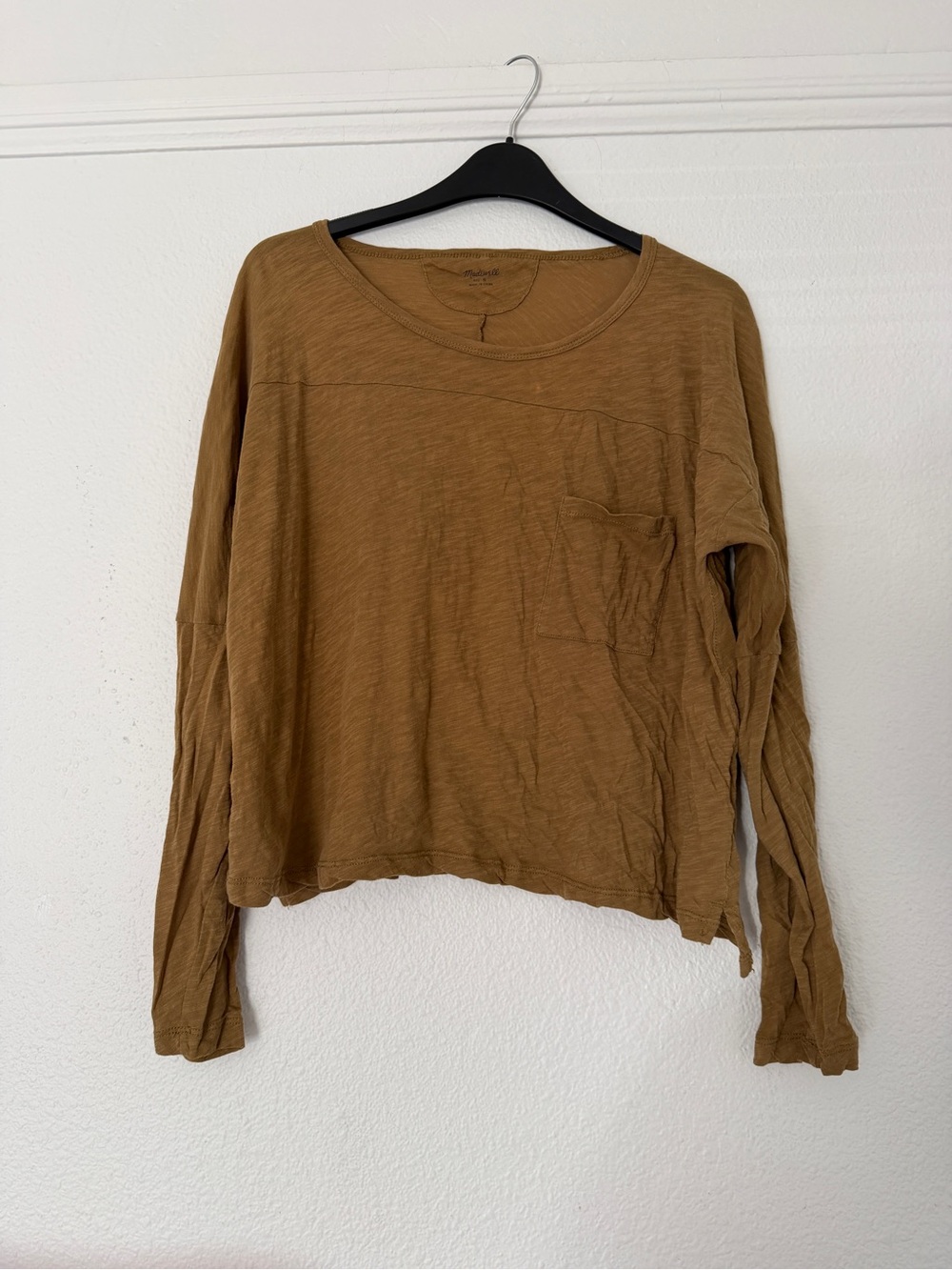Madewell Long-Sleeve Pocket crop Tee 100% cotton swingy tee Caramel gold Brown - Picture 1 of 5